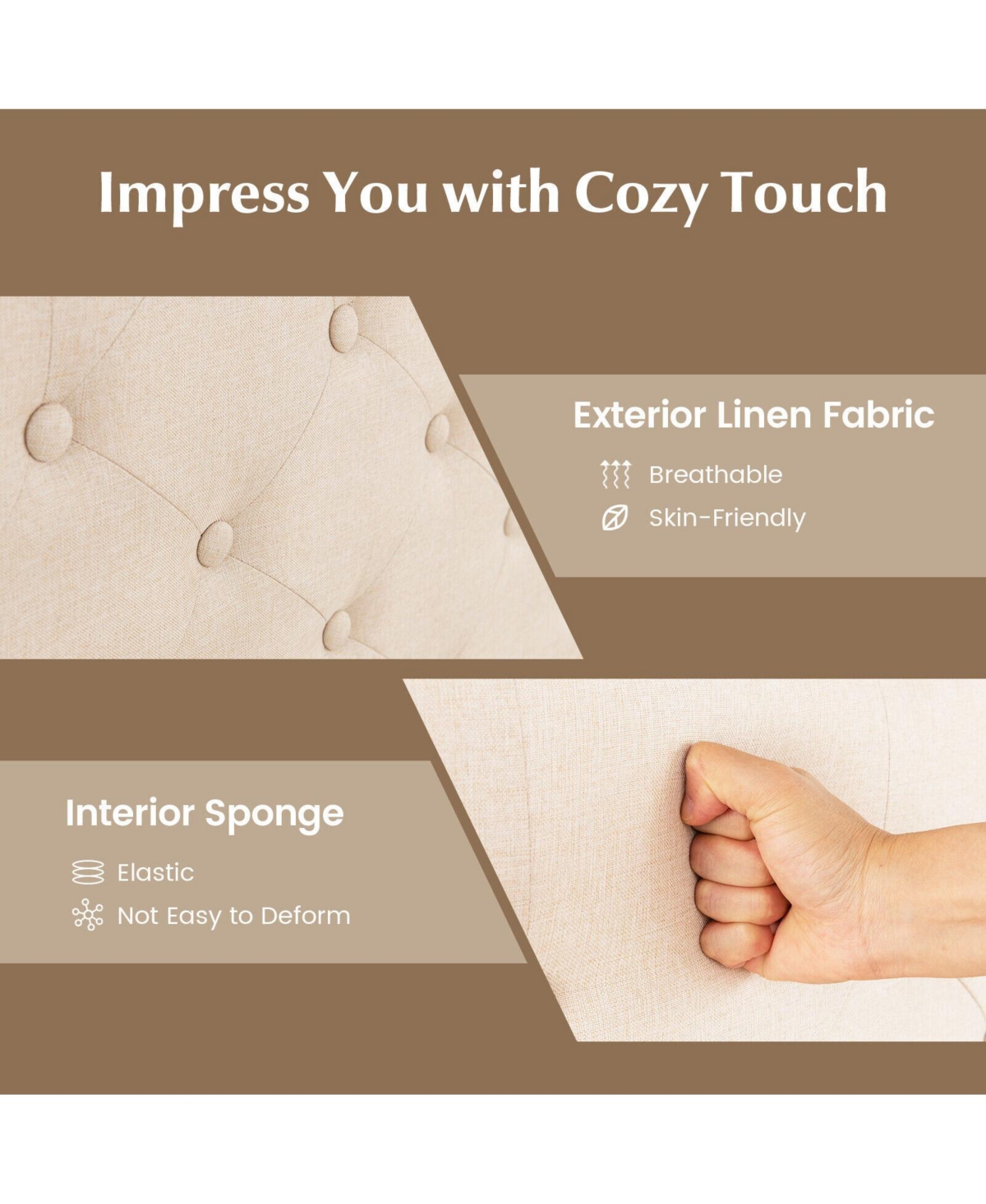 Sugift Size Bed Frame with Nail Headboard and Wooden Slats