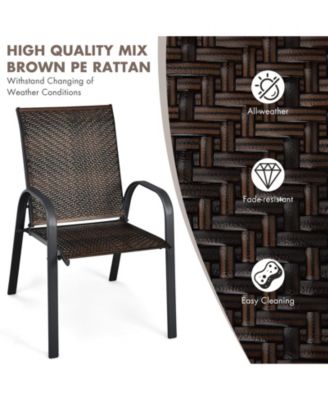 Set of 6 Outdoor PE Wicker Stackable Chairs with Sturdy Steel Frame