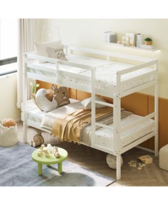 Twin Size Sturdy Wooden Bunk Beds with Ladder and Safety Rail
