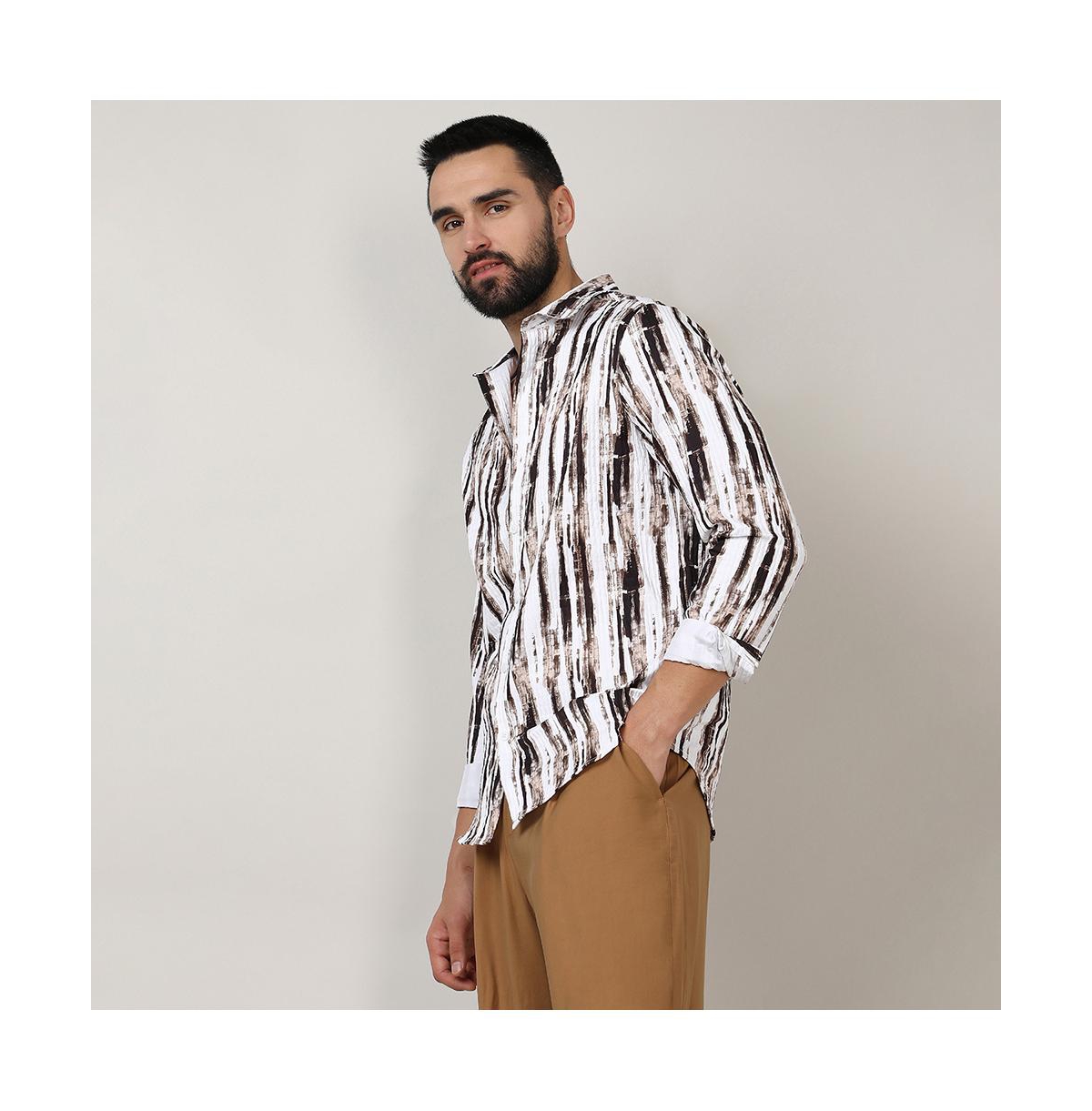 Campus Sutra Men's& Black Ombre Strokes Shirt - Beige/khaki