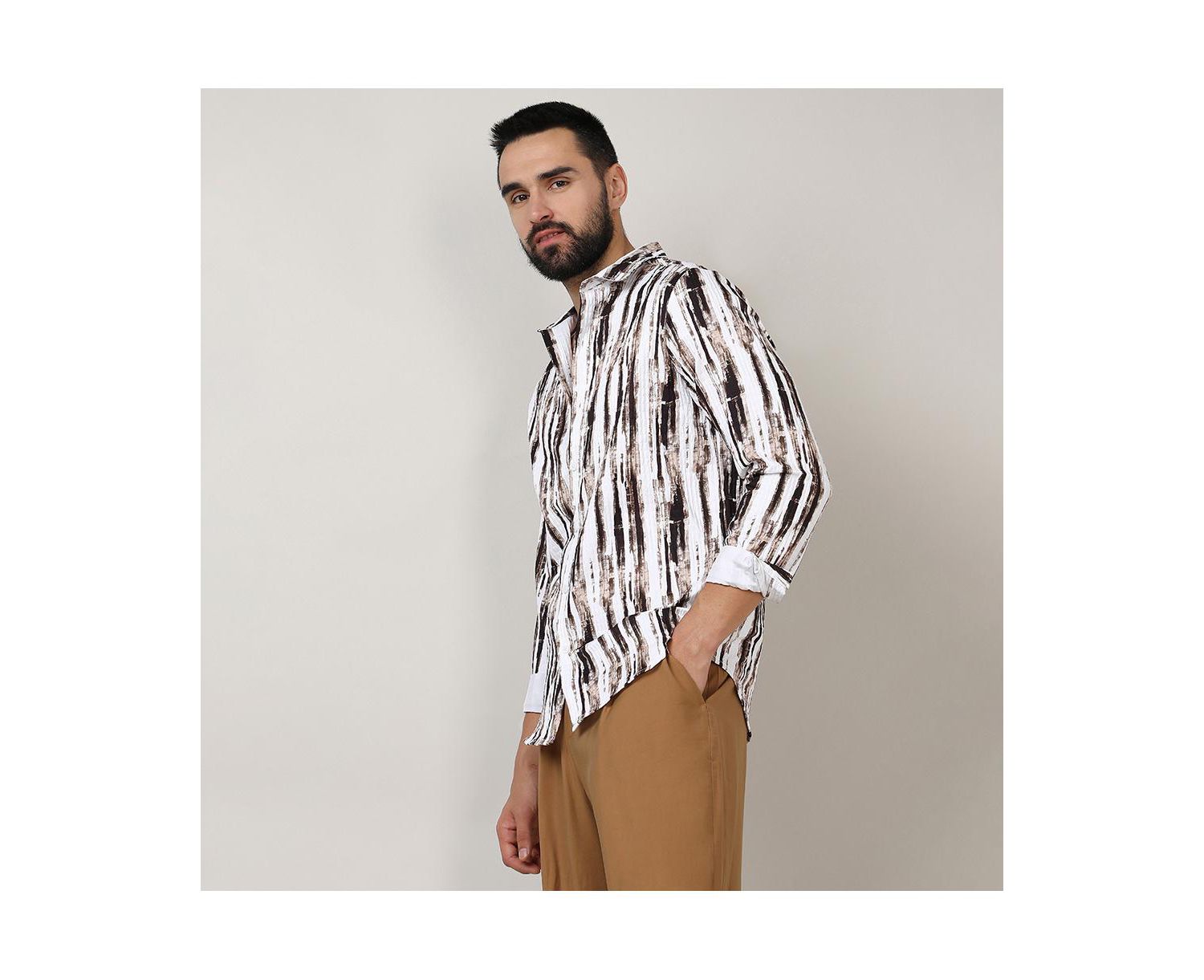 Men's Beige & Black Ombre Strokes Shirt