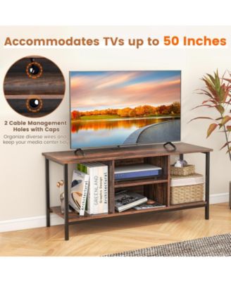 TV Stand Entertainment Center with Open Storage Shelves and Power Outlets to 50 Inches