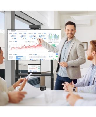 Mobile TV Stand with Camera Shelf and AV Shelves for 32-80 Inch Flat/Curved TVs