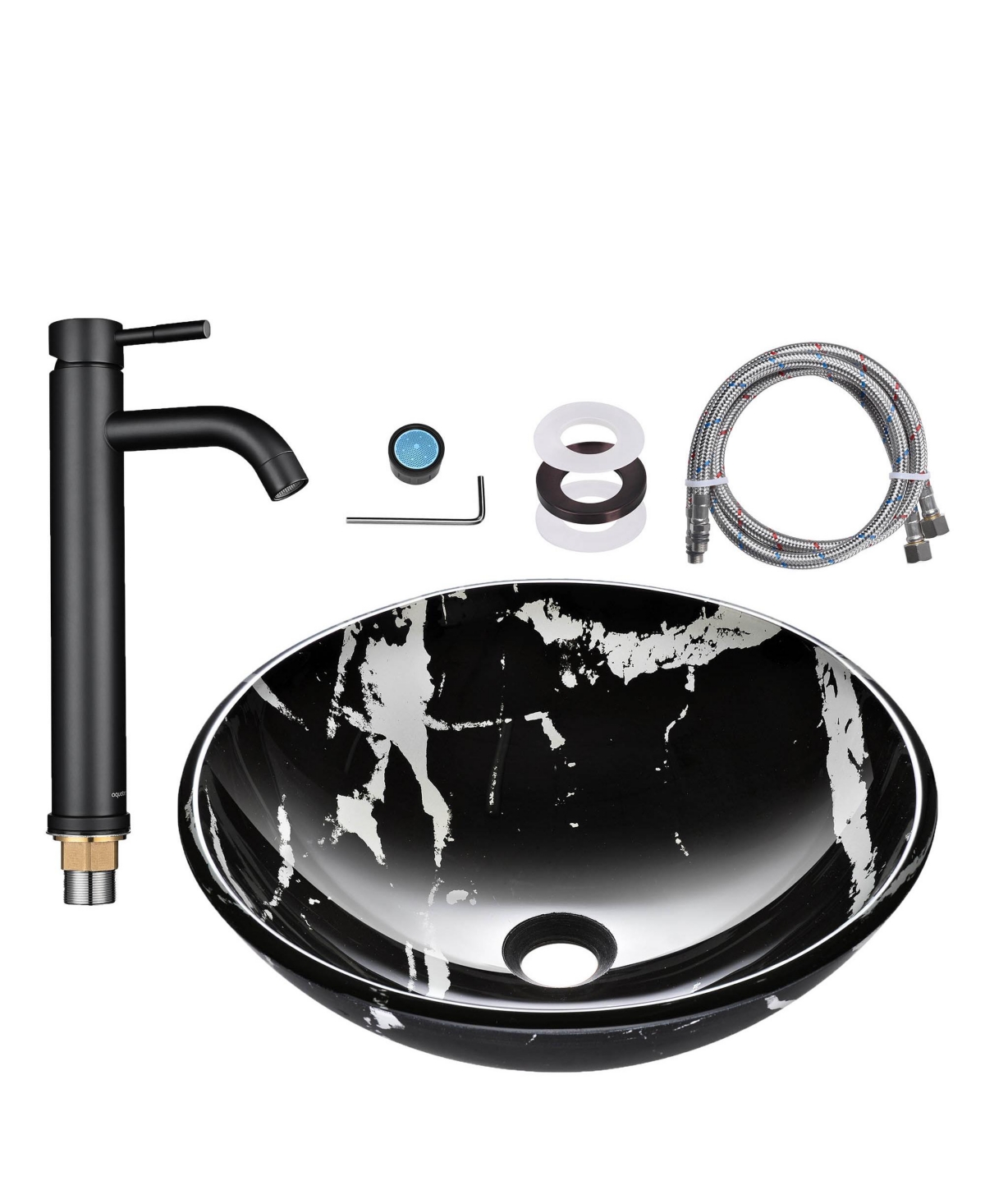 Bathroom Round Tempered Glass Vessel Sink w/ Orb Faucet Mounting Ring - Natrual