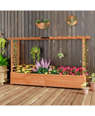 Raised Garden Bed with Side Trellis Hanging Roof and Planter Box