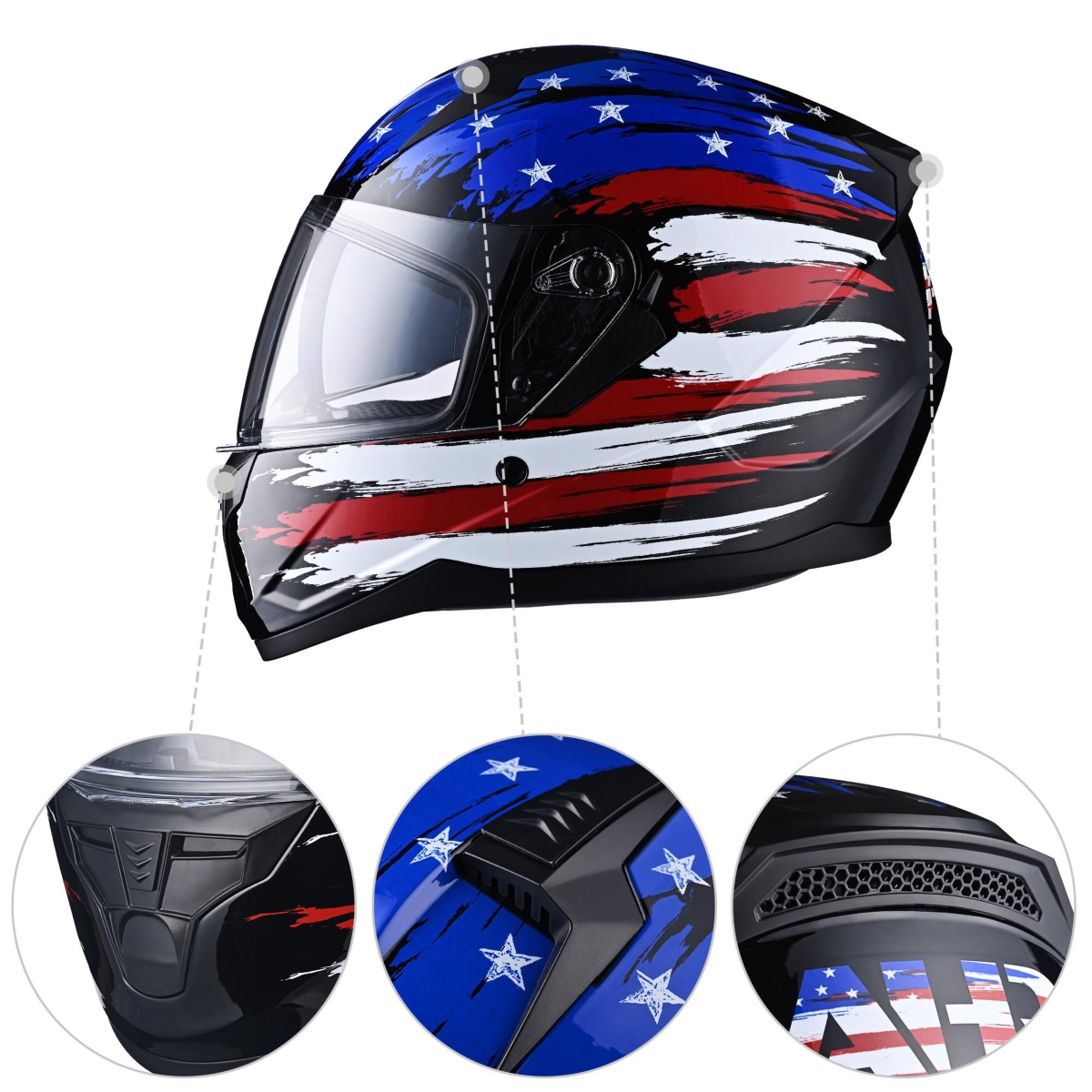 Ahr Run-f Full Face Motorcycle Helmet Dual Visor Dot Approved Xl - Blue-red1
