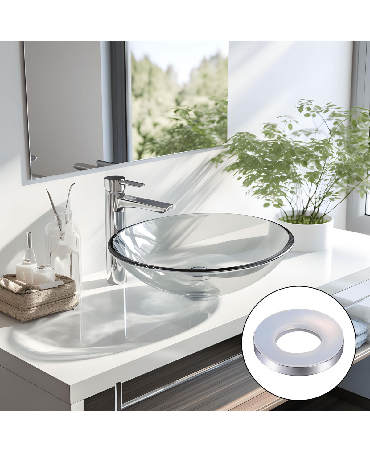 Aquaterior Pop Up Drain with Overflow Mounting Ring Kit for Countertop Basin