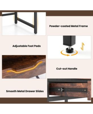 Computer Desk with Charging Station and Drawer & Adjustable Shelf