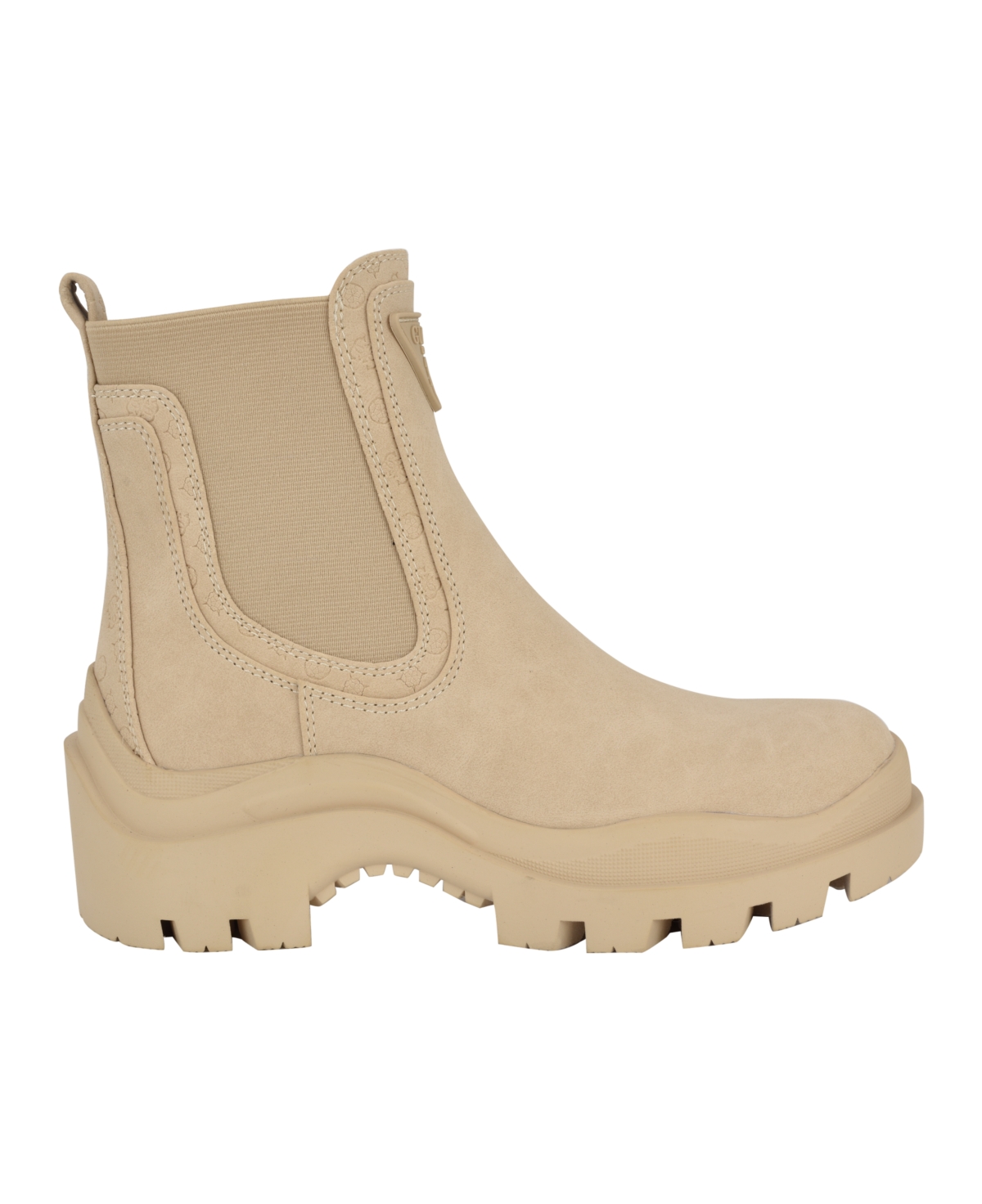 Guess Women's Yesses Triple Triangle Lug Sole Gore Chelsea Boots -Oat Logo