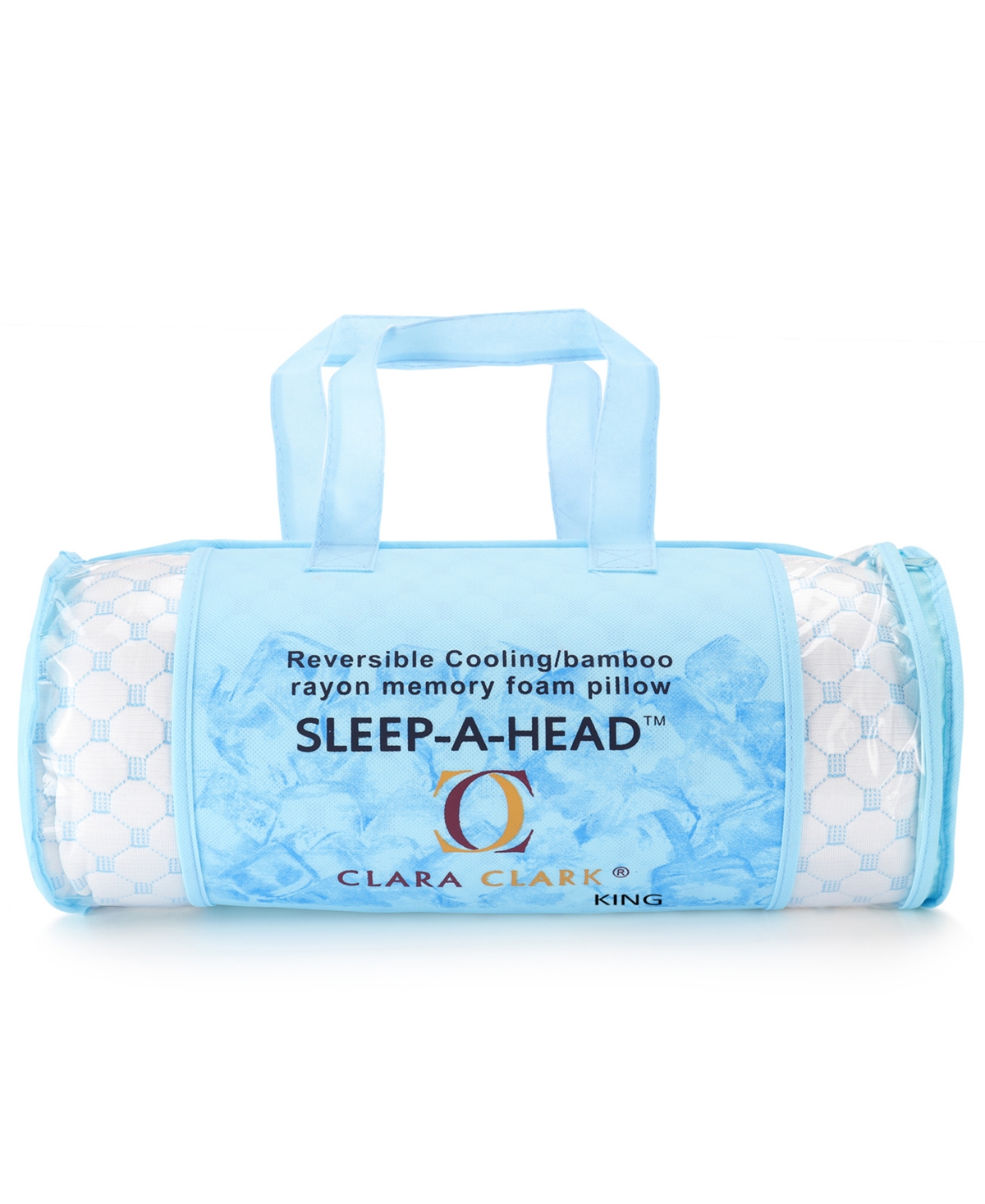 Clara Clark Memory Foam Gel Infused Reversible Cooling Pillow, King In White,blue