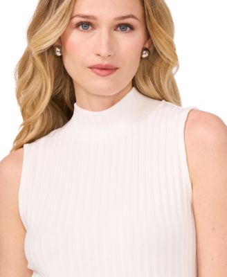 Women's Sleeveless Mock Neck Wide Rib Knit Top