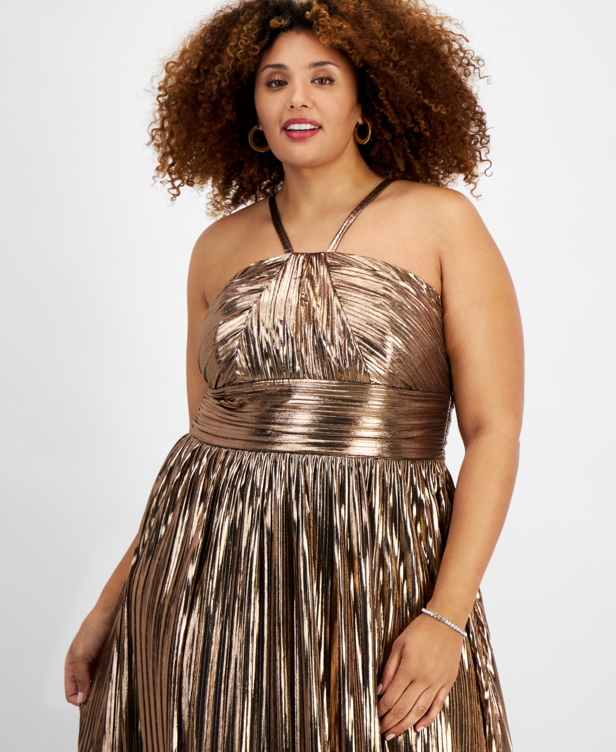 City Studios Trendy Plus Size Metallic Pleated Gown -rose G