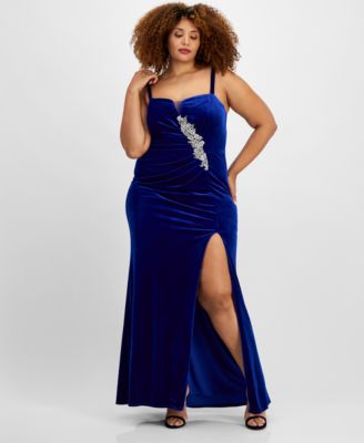 City Studios - Trendy Plus Size Velvet Embellished Ruched Gown