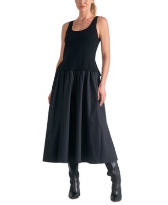 Elan - Women's Mixed-Media Scoop-Neck Sleeveless Midi Dress