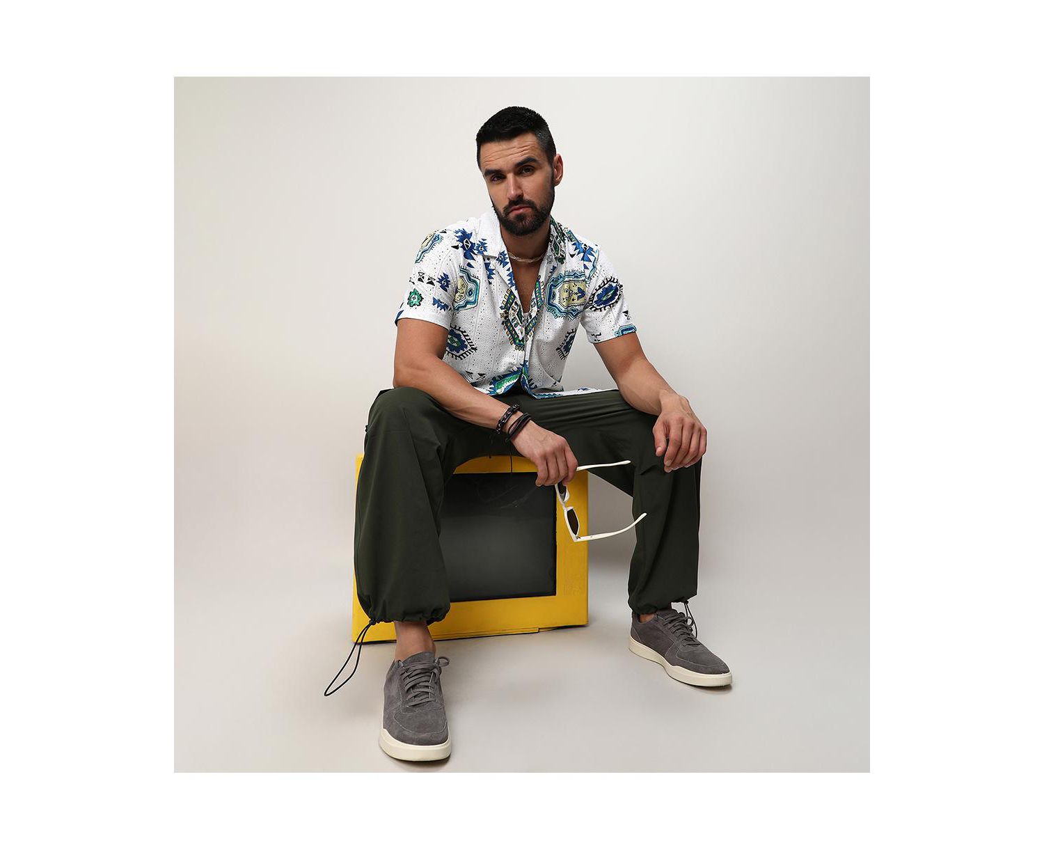 Men's Chalk White Mesh Aztec Shirt
