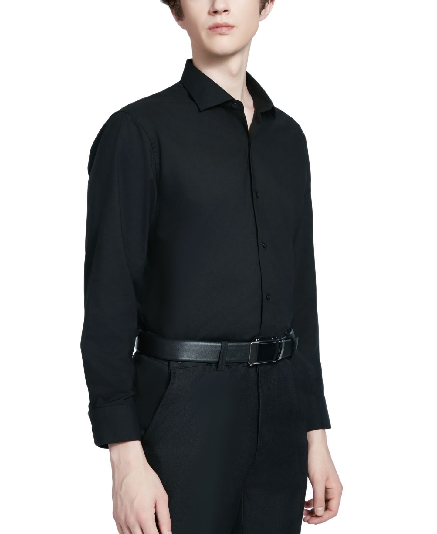 Мужская рубашка Perry Ellis Portfolio Perry Ellis Modern-Fit Lux Twill Solid Dress Shirt, цвет: Чёрный — фото 6