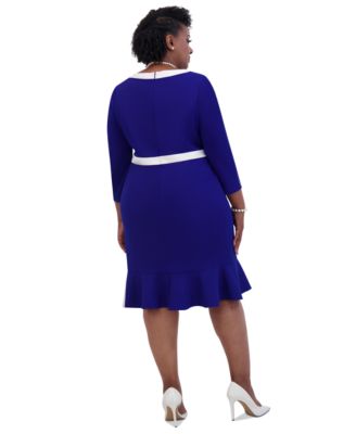 Women's Ruffled-Hem 3/4-Sleeve Contrast-Trim Dress