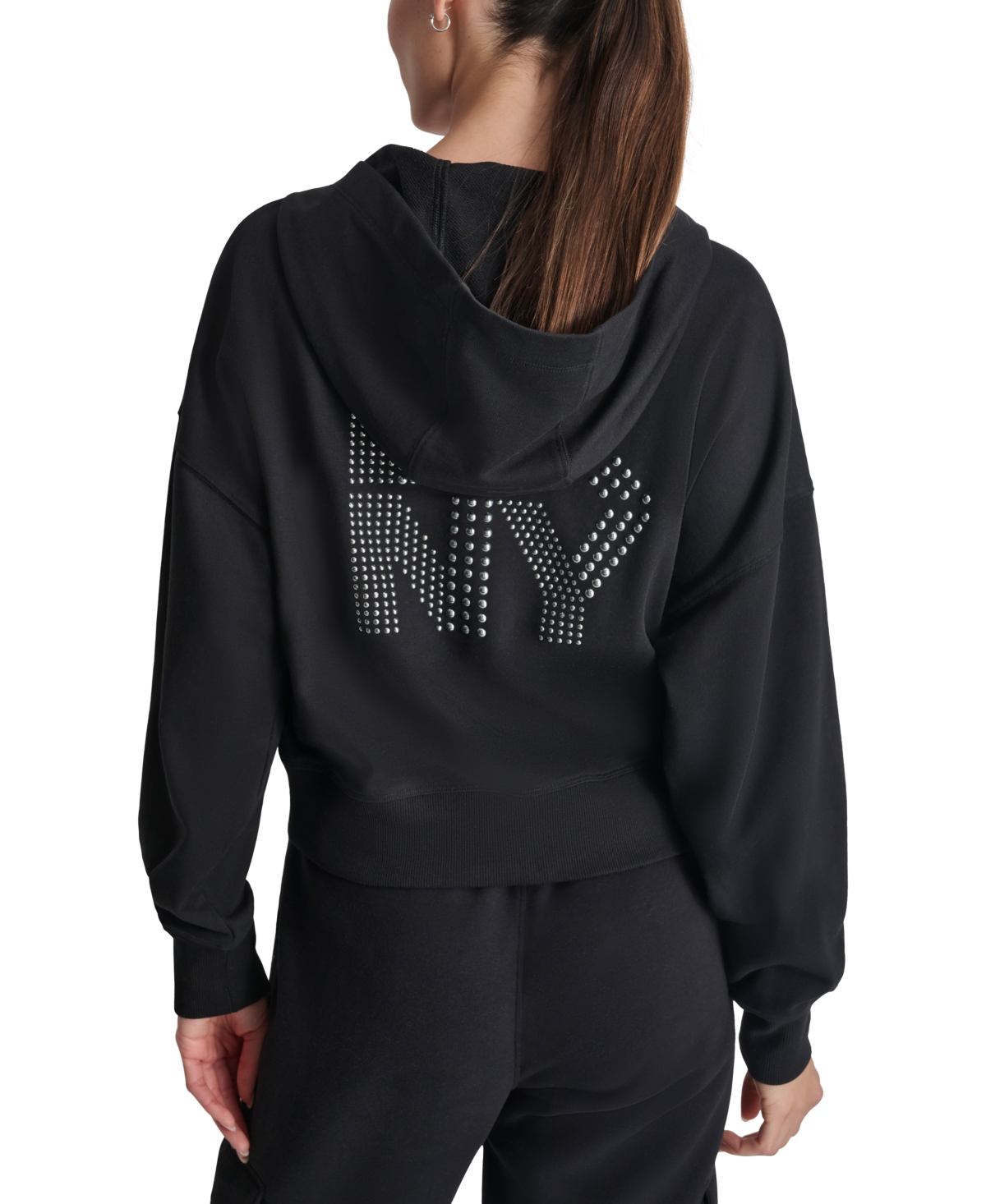 Dkny Sport Women's Studded Logo Hoodie -gunmet