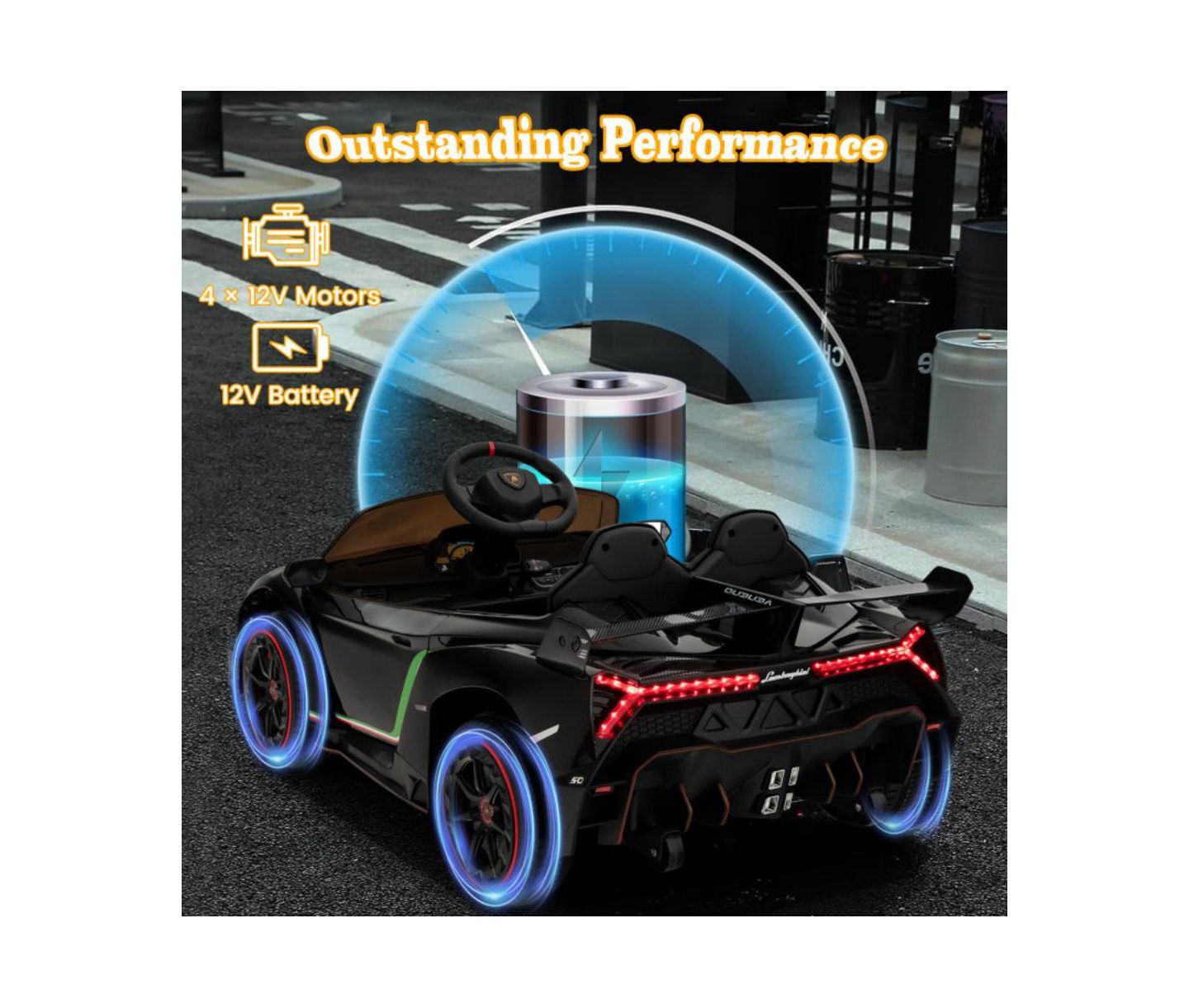 Детская игрушка VEBREDA 12V Licensed Lamborghini 4WD Kids Ride-on Sports Car with 2.4G Remote, цвет: Чёрный — фото 4