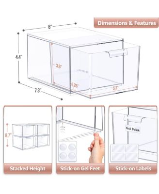4 Pack Clear Stackable Acrylic Drawer Makeup Organizers - for Vanity, Bathroom, Under Sink, Cabinets, Jewelry, and More