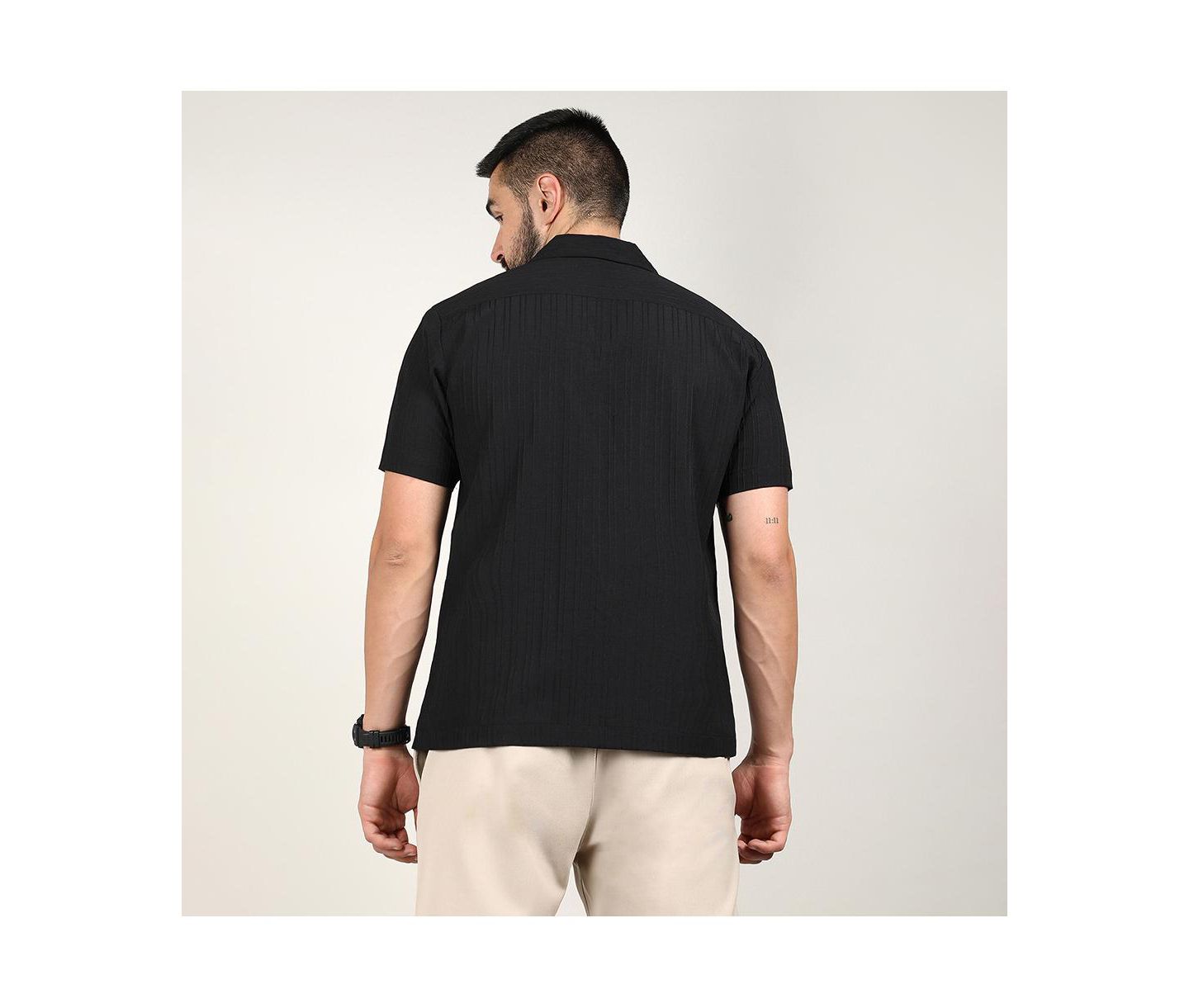 Мужская рубашка Cahoot Charcoal Black Self-Design Striped, цвет: Чёрный — фото 3