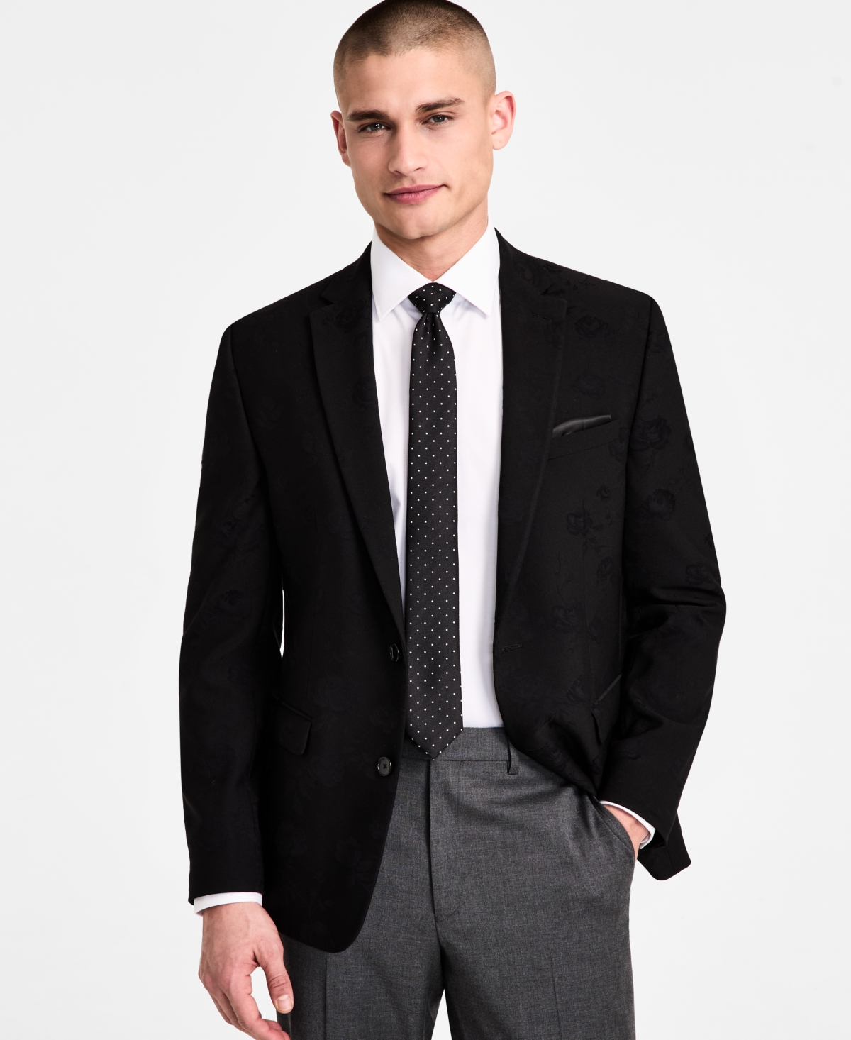 Bar Iii Men's Slim-fit Jacquard-floral Evening Jacket, Created For Macy's In Black