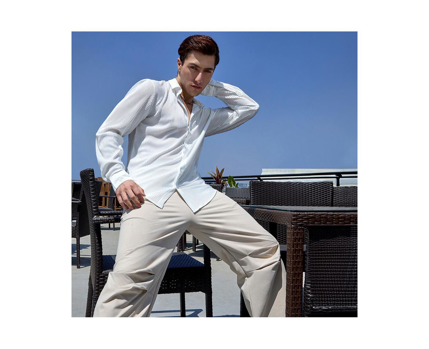 Men's Chalk White Pleat-Creased Shirt