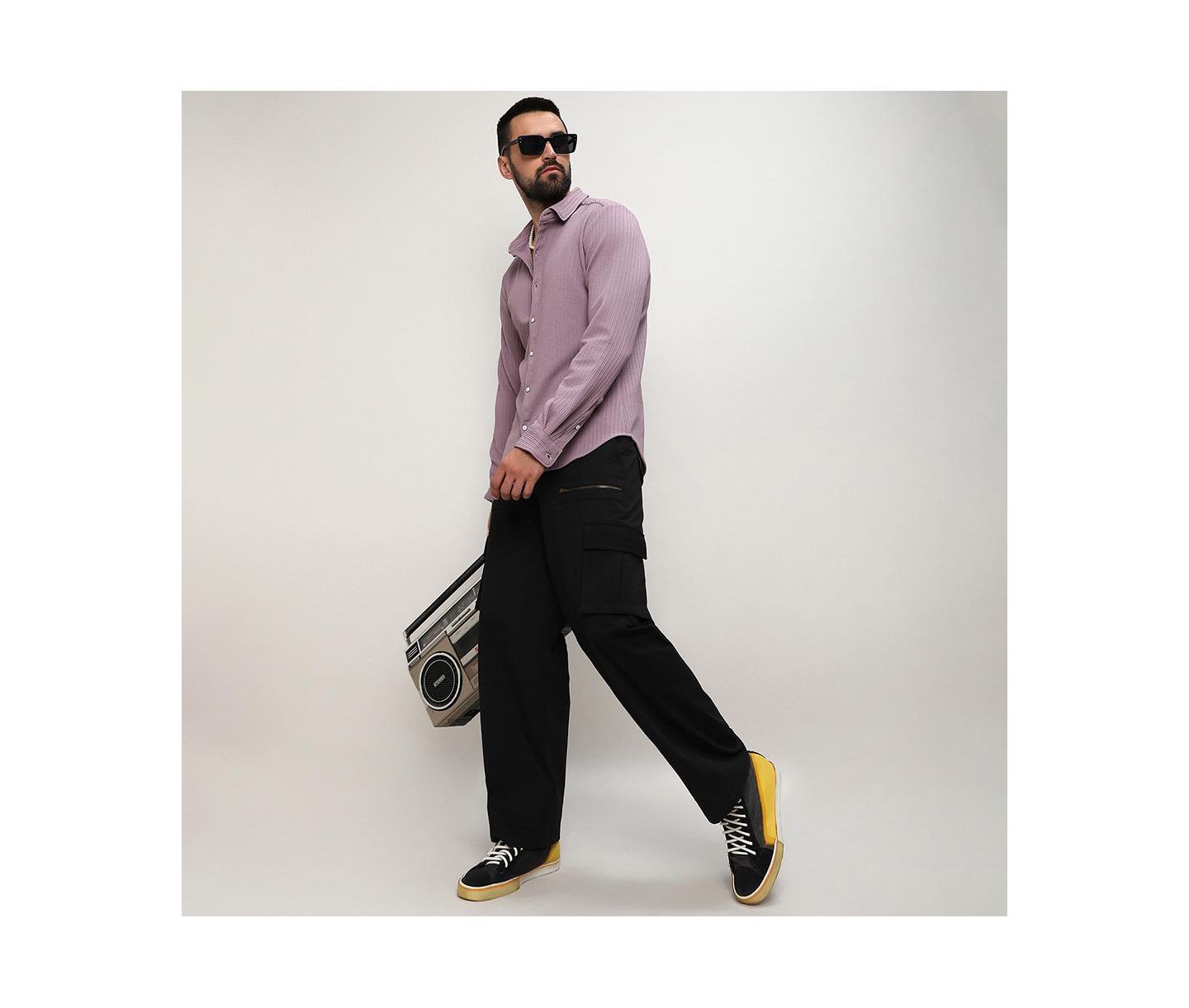 Мужская рубашка Campus Sutra Lavender Stripe-Creased, цвет: Фиолетовый — фото 6