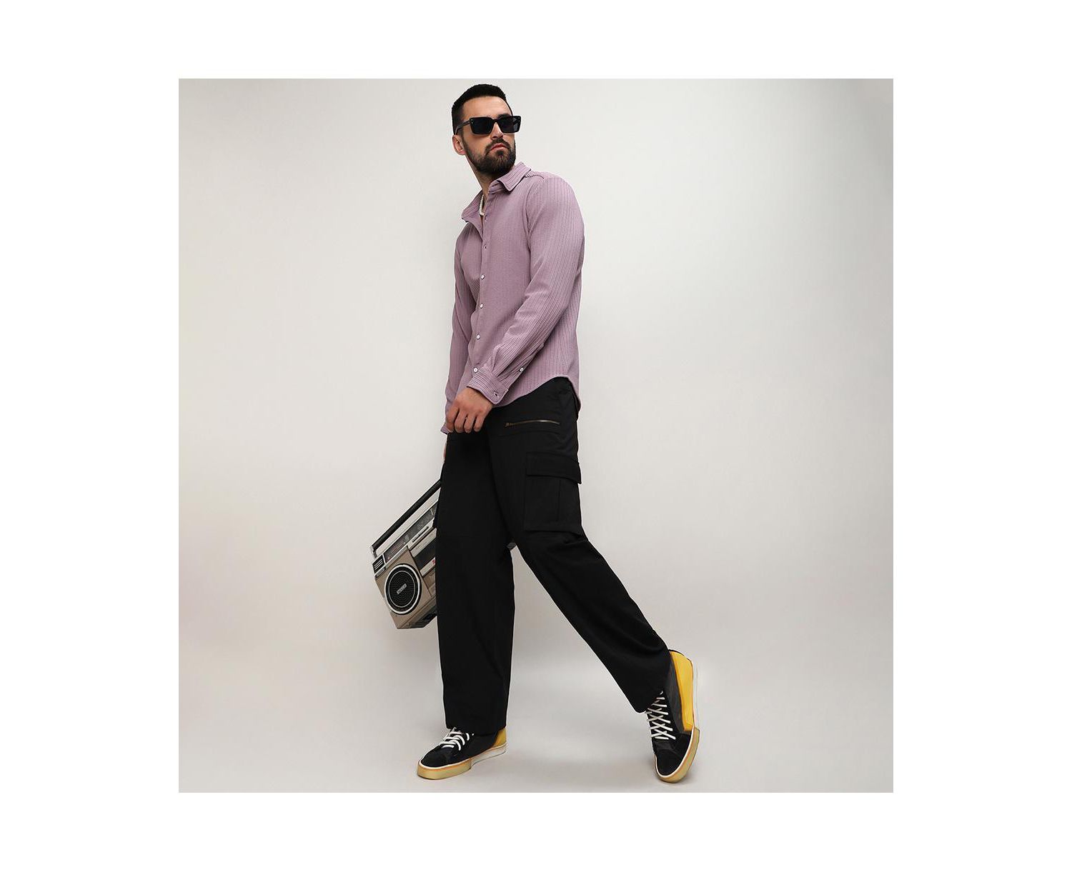Men's Lavender Stripe-Creased Shirt