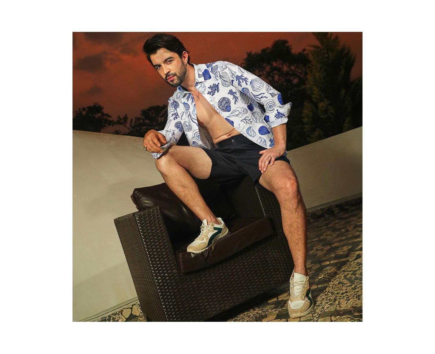 Men's Chalk White:Indigo Blue Seashell Shirt