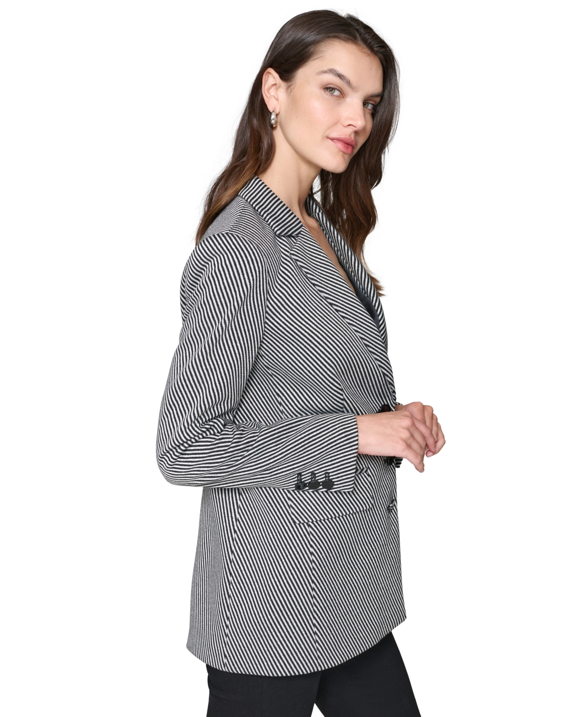 Karl Lagerfeld Paris Women's Striped Notched-Lapel Blazer - Black  Soft White