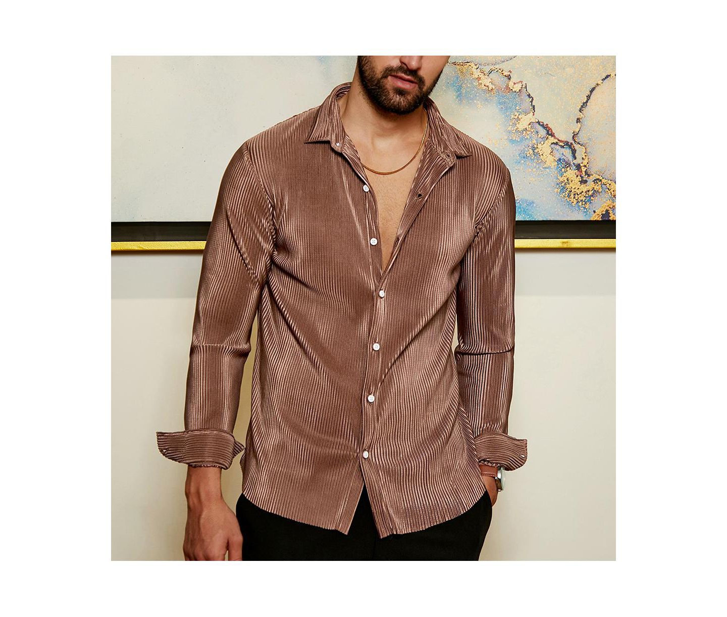Мужская рубашка Cahoot Mocha Brown Pleat-Creased, цвет: Коричневый — фото 2