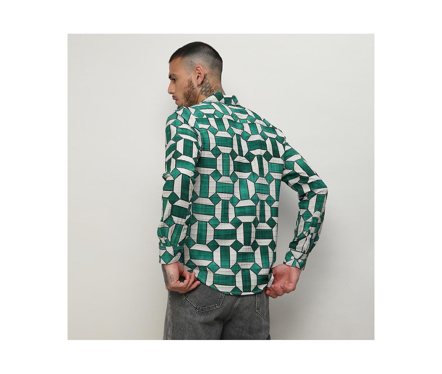 Мужская рубашка Cahoot Emerald Green & Ivory White Contrast Block, цвет: Белый — фото 7