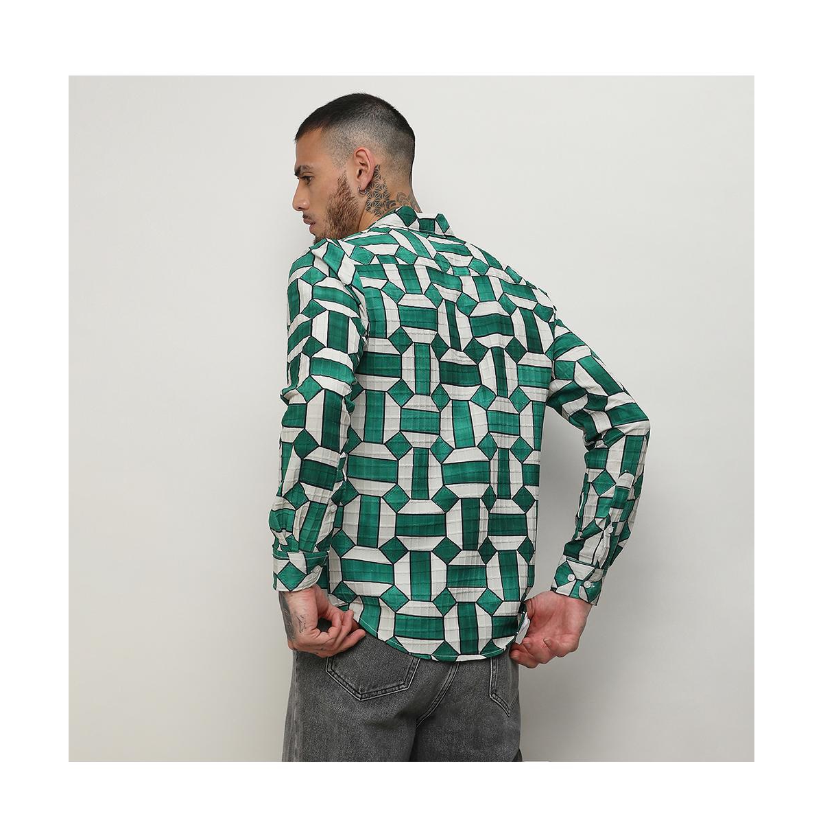 Campus Sutra Men's Emerald Green & IvoryContrast Block Shirt - White