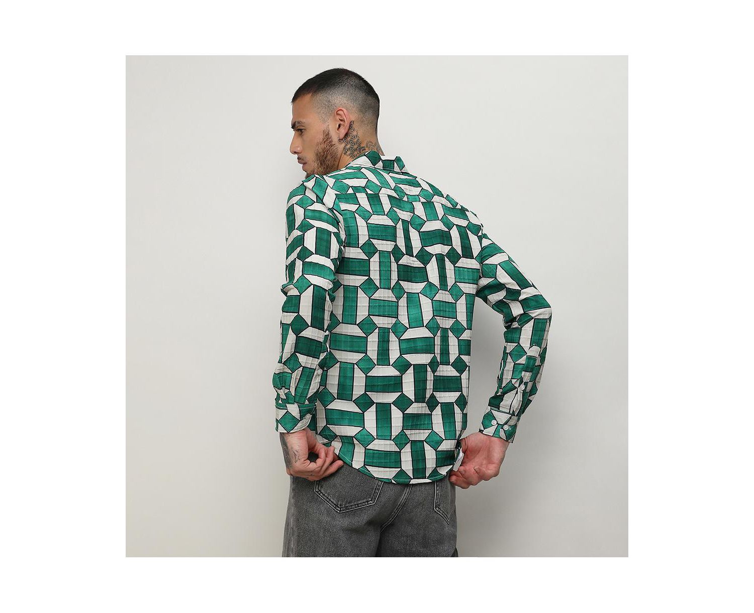 Men's Emerald Green & Ivory White Contrast Block Shirt