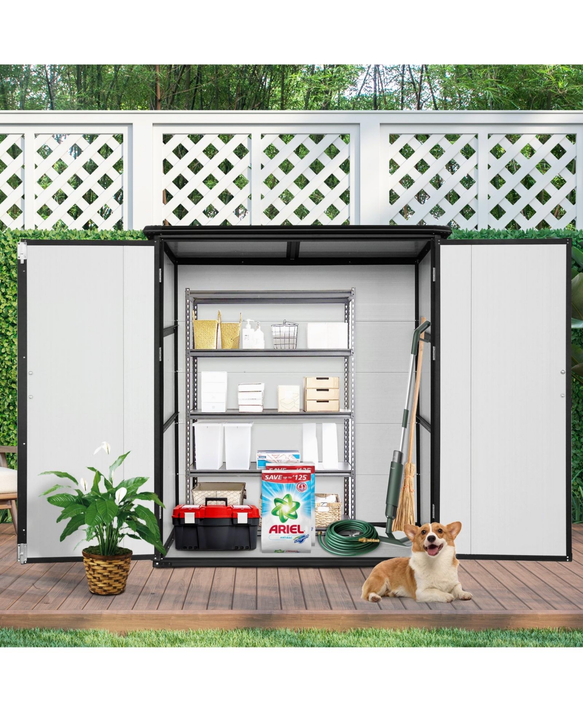 Mondawe 5x3FT Outdoor Storage Shed Waterproof Resin Cabinet with Lockable Doors