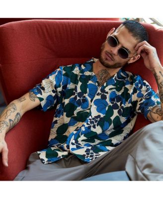 Men's Azure Blue & Forest Green Floral Abstract Shirt