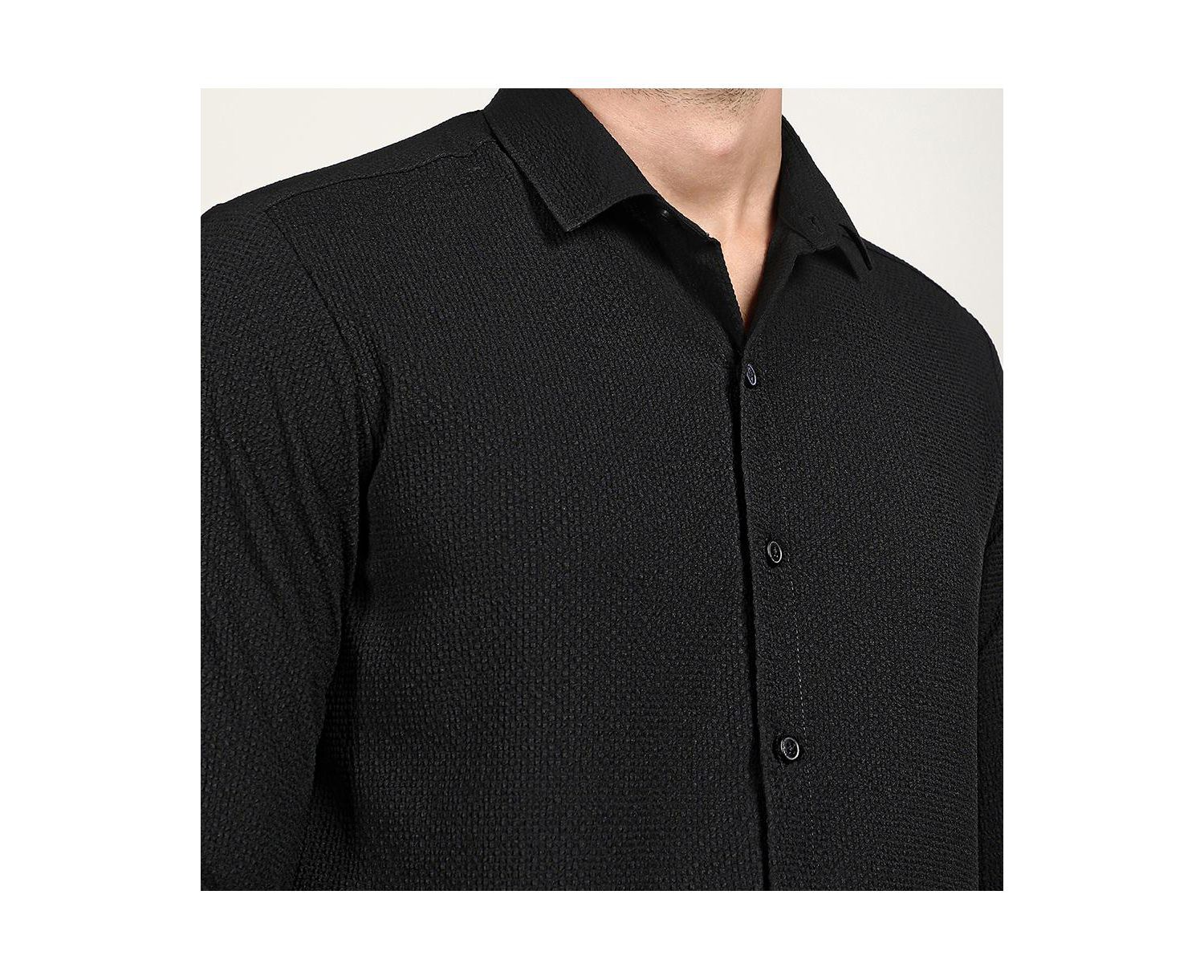 Men's Midnight Black Embossed Micro Check Shirt