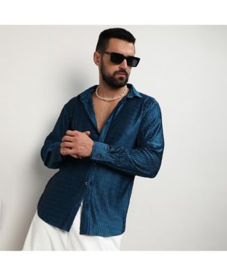 Мужская рубашка Campus Sutra эгейского синего цвета с фигурными складками