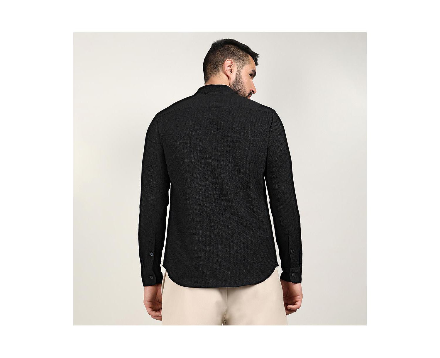 Men's Midnight Black Embossed Micro Check Shirt