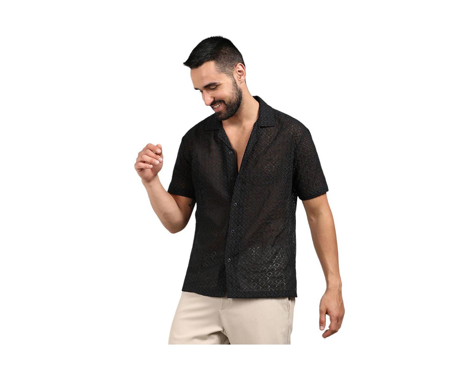 Men's Midnight Black Floral Embroidered Shirt