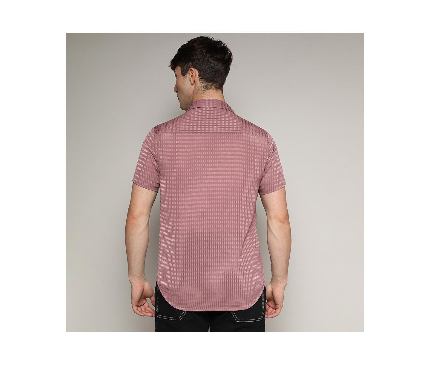 Мужская рубашка Cahoot Nude Pink Self-Design Block, цвет: Розовый — фото 5
