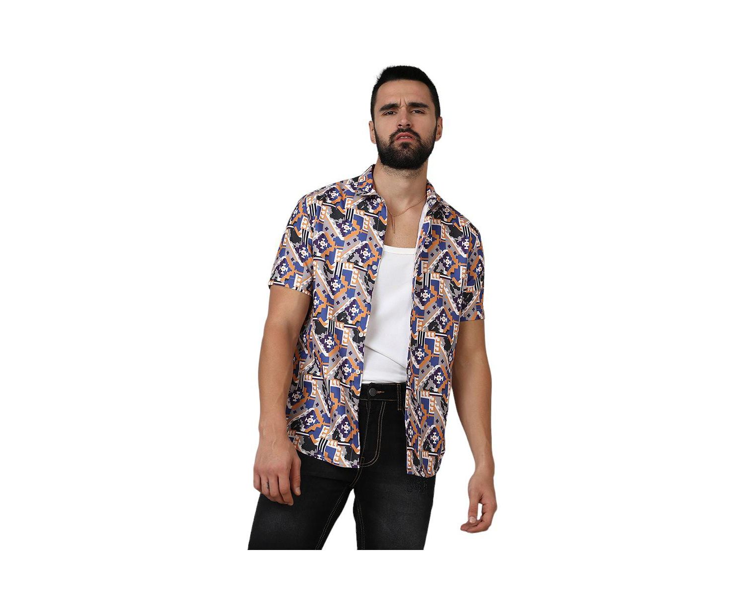 Men's Sienna Brown & Indigo Blue Bohemian Shirt