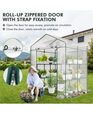Walk-in Greenhouse with 3 Tiers 8 Shelves PVC Cover Roll-up Zippered Door