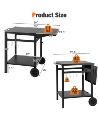 Movable Outdoor Grill Cart with Folding Tabletop and Hooks