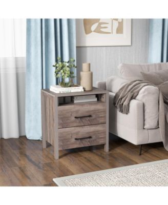 Nightstand with 2 Drawers Farmhouse Bed Side Table with Open Storage Shelf