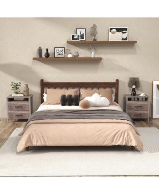 Nightstand with 2 Drawers Farmhouse Bed Side Table with Open Storage Shelf