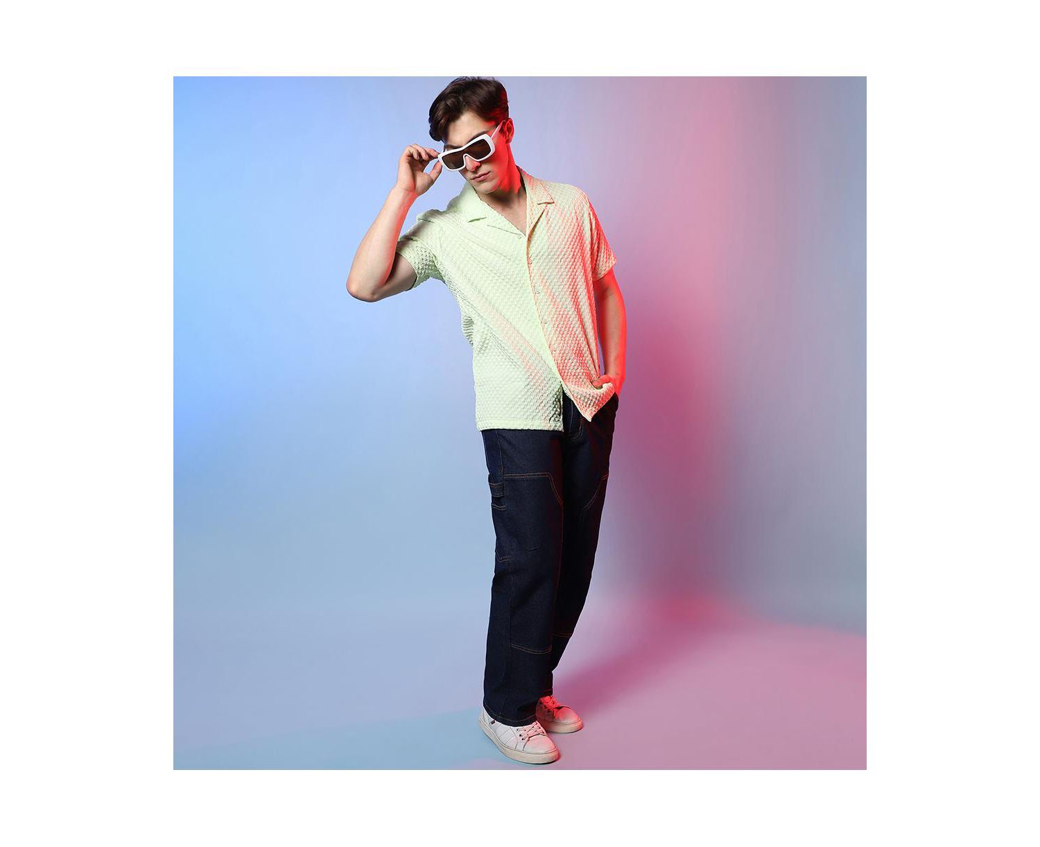 Men's Lime Green Self-Design Box Shirt