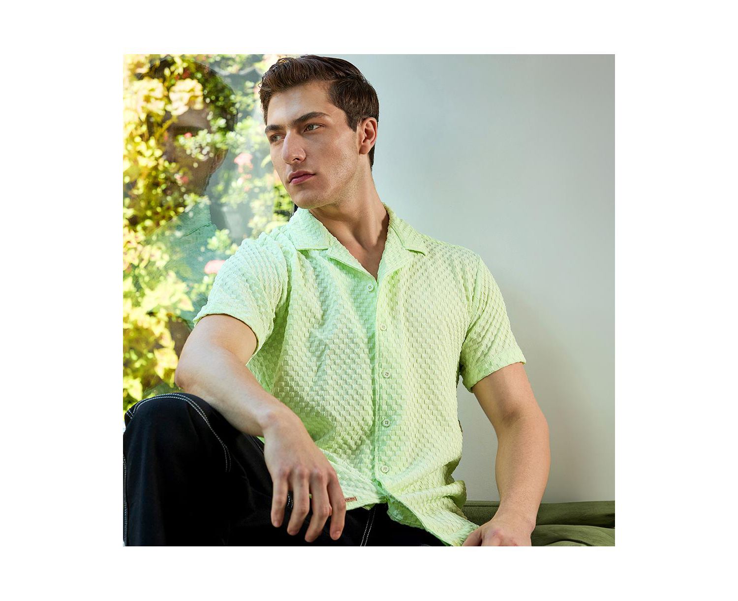 Men's Lime Green Self-Design Box Shirt