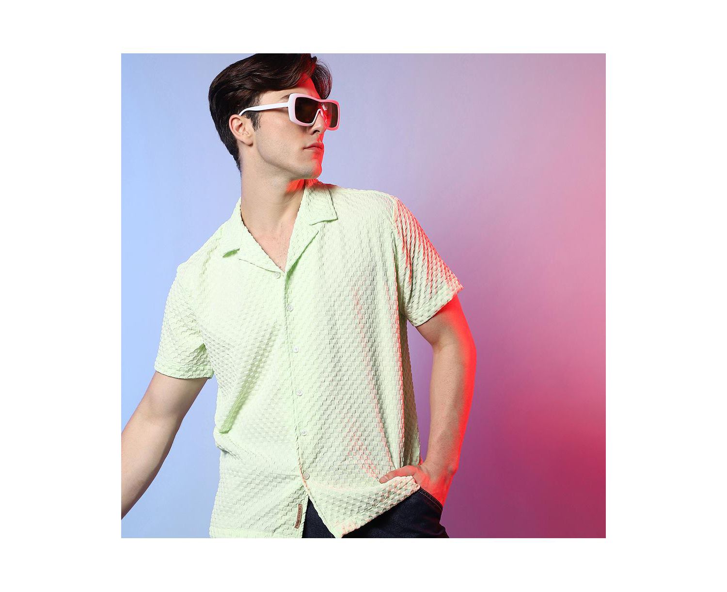Men's Lime Green Self-Design Box Shirt
